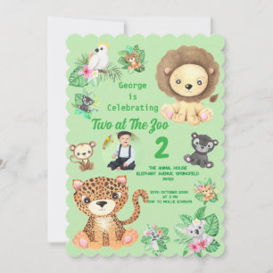 Two at The Zoo Jungle Animals Kids Birthday Photo Invitation