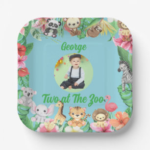 Two at The Zoo Jungle Safari Kids Photo Birthday Paper Plate