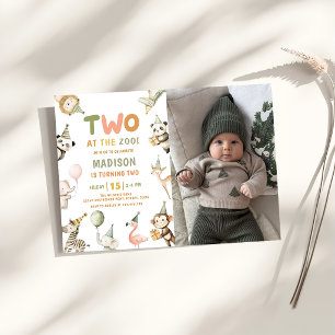 Two At The Zoo Safari 1st Birthday Photo Invitation