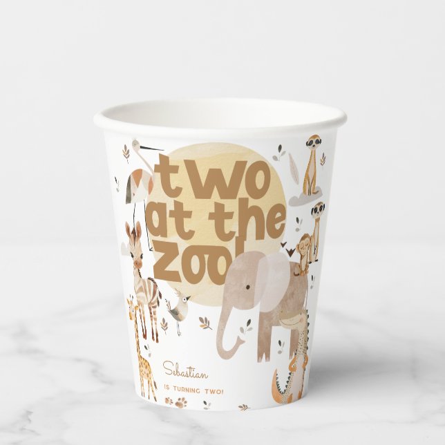 Two at the zoo safari animals kids birthday  paper cups (Front)
