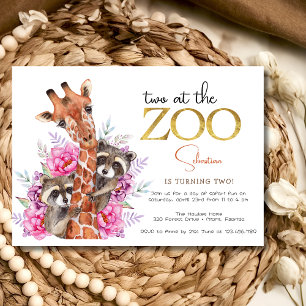Two at the zoo safari animals kids birthday party invitation