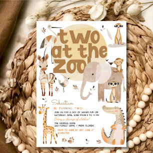 Two at the zoo safari animals kids birthday party invitation
