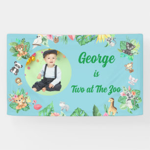 Two at The Zoo Safari Jungle Kids Photo Birthday Banner