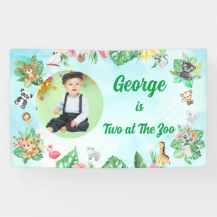 Two at The Zoo Safari Jungle Kids Photo Birthday Banner