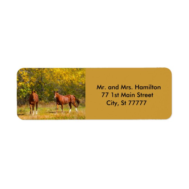 Two Autumn Chestnut Horses Return Address Label (Front)