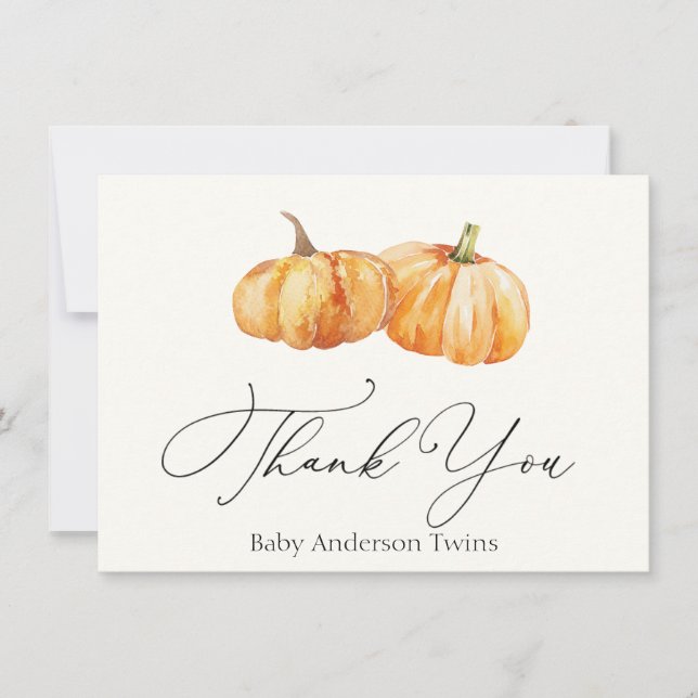 Two Autumn Pumpkins Twin Thank You Note Card (Front)