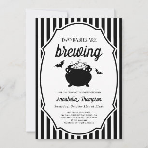 Two Babies are Brewing Twins Halloween Baby Shower Invitation