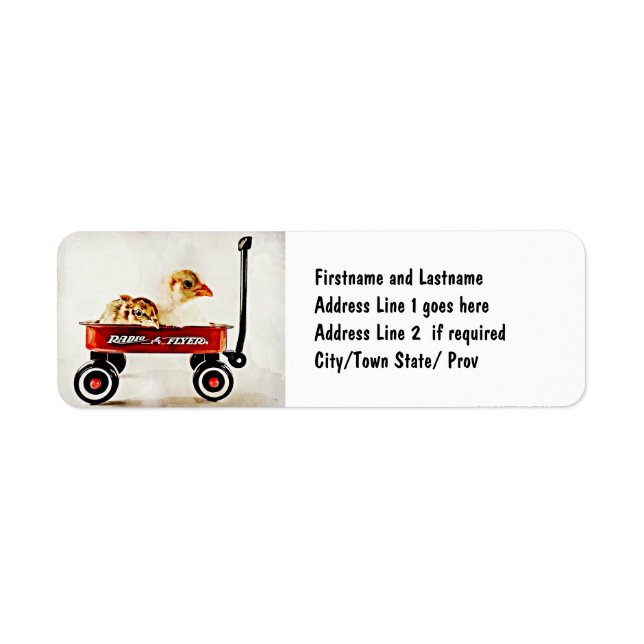 Two Baby Chicks in Red Wagon Return Address Label (Front)