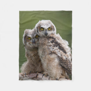 Two Baby Great Horned Owls Fleece Blanket