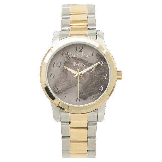 Two baby horses black foal chestnut foal portrait watch (Front)