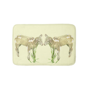 Two Baby Lambs on Yellow Bath Mat