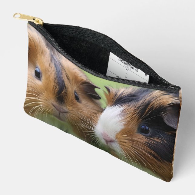 Two Baby Tortoiseshell Guinea Pigs, Accessory Pouch (Open)