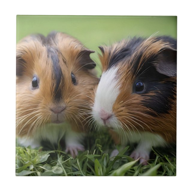 Two Baby Tortoiseshell Guinea Pigs, Ceramic Tile (Front)