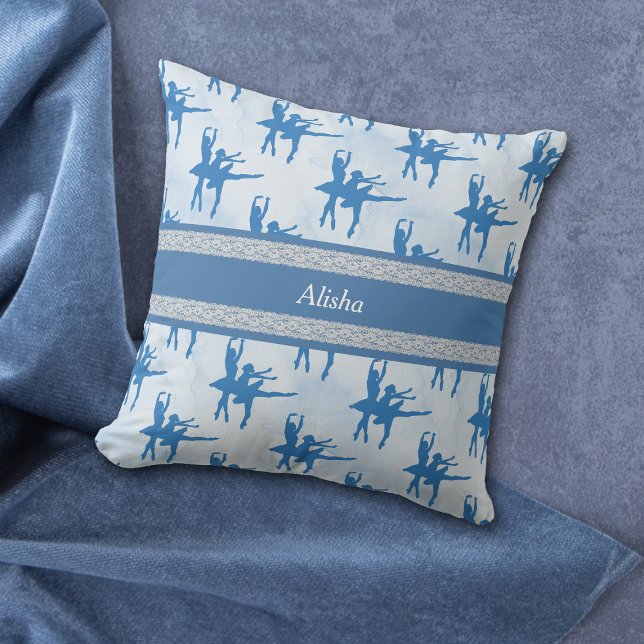 Two Ballerinas Blue Personalised Cushion (Creator Uploaded)