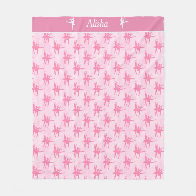 Two Ballerinas Pink Personalised Fleece Blanket (Front)
