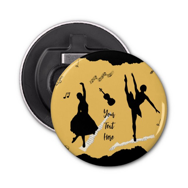 Two Ballet Dancers and Music on Golden Beige Colou Bottle Opener (Front)