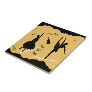 Two Ballet Dancers and Music on Golden Beige Colou Ceramic Tile