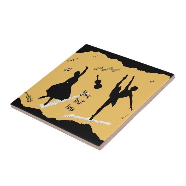 Two Ballet Dancers and Music on Golden Beige Colou Ceramic Tile (Side)