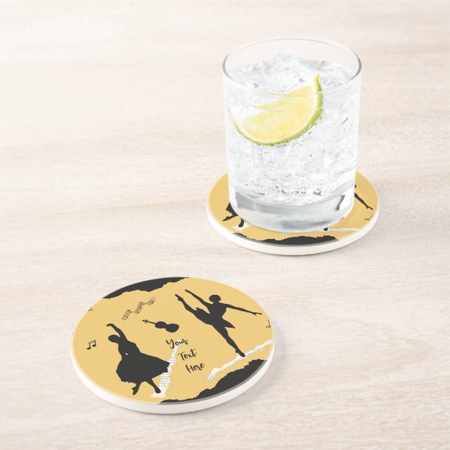 Two Ballet Dancers and Music on Golden Beige Colou Coaster (Side)