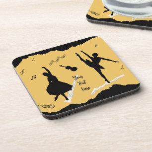 Two Ballet Dancers and Music on Golden Beige Colou Coaster