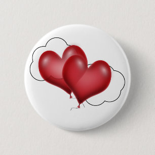 Two Balloon Hearts With Cloud 6 Cm Round Badge