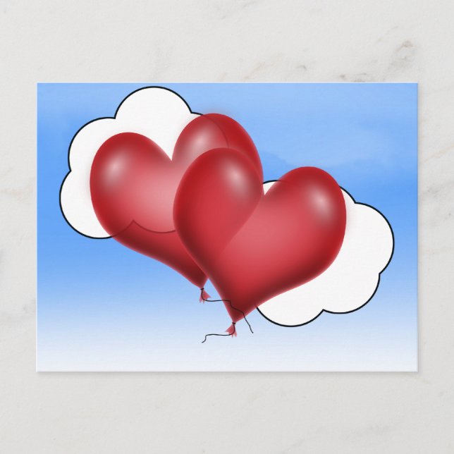 Two Balloon Hearts With Cloud Postcard (Front)