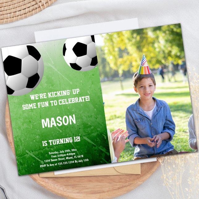 Two Balls Soccer Birthday Invitation with Photo (2 Balls Soccer Birthday Invitations with photo)