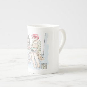 Two barefoot female illustrations sitting at the w bone china mug