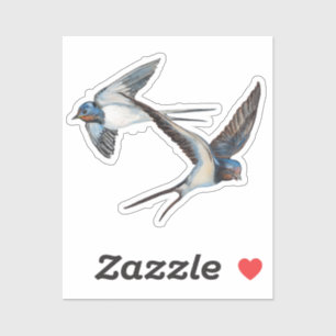 Two Barn Swallows Flying High in the Blue Sky