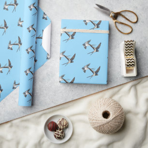 Two Barn Swallows Flying High in the Blue Sky Wrapping Paper