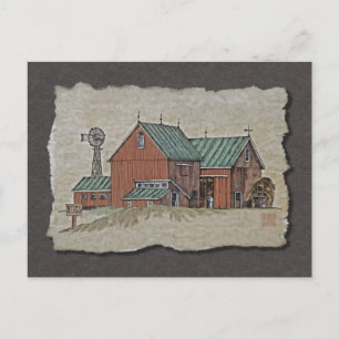 Two Barns & Hay Wagon Postcard