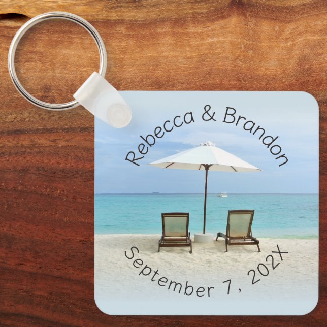 Two Beach Chairs Custom Wedding Key Ring Favours (Front)