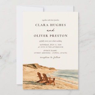 Two Beach Chairs Golden Hour Watercolor Wedding Invitation