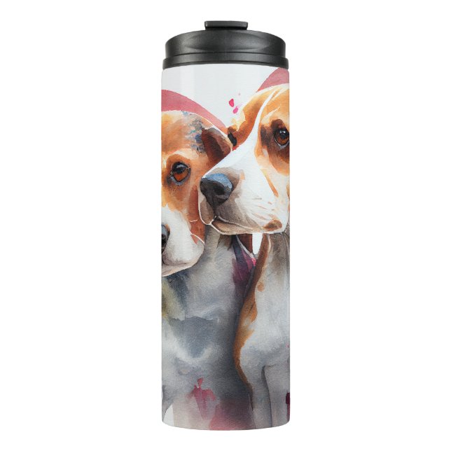Two Beagle Dogs with Heart Background Thermal Tumbler (Front)