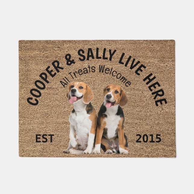 Two Beagles Personalised Dog Lover  Doormat (Front)