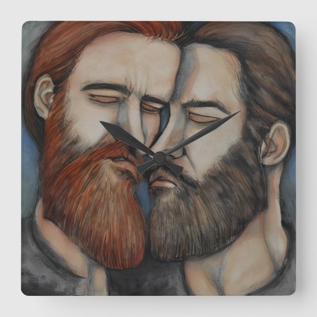 Two Bearded Men Square Wall Clock (Front)
