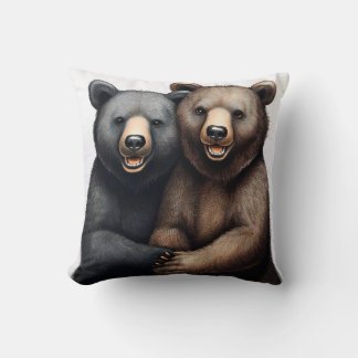 Two bears bros holding hands and cheek to cheek cushion