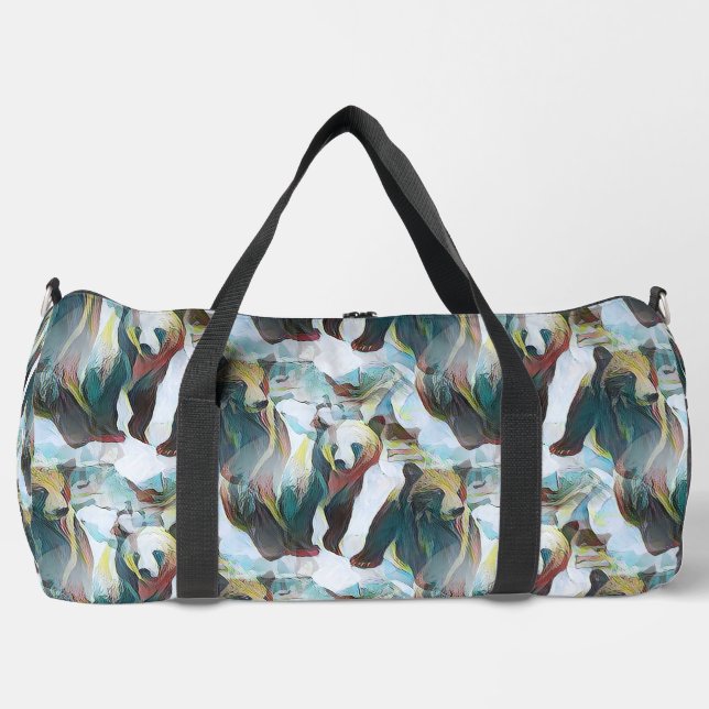 Two Bears in Winter Wildlife Abstract Art Duffle Bag (Front)