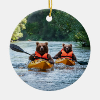 Two Bears Kayaking Ceramic Ornament