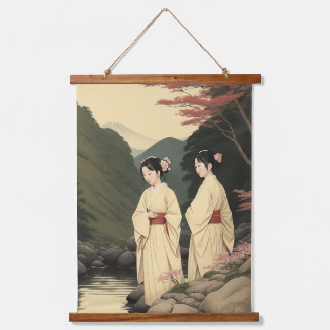 two beauties at a creek hanging tapestry (Front)