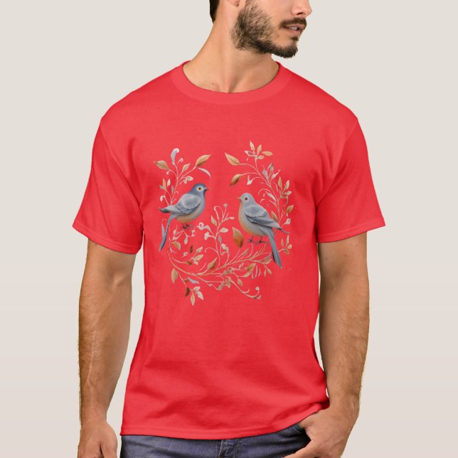 Two beautiful birds in the tree blue and orange T-Shirt (Front)