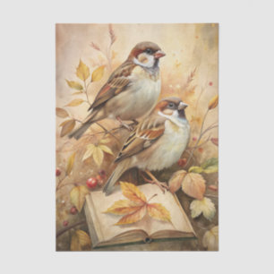 Two Beautiful Birds with Open Book & Autumn Leaves Tissue Paper