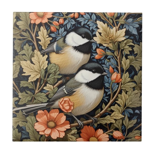 Two Beautiful Black-Capped Chickadees Ceramic Tile (Front)