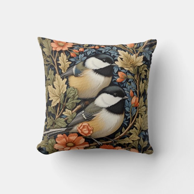 Two Beautiful Black-Capped Chickadees Cushion (Front)