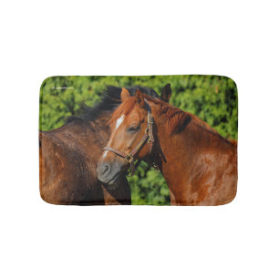 Two Beautiful Chestnut Horses in the Sun Bath Mat