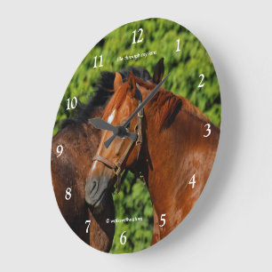 Two Beautiful Chestnut Horses in the Sun Large Clock