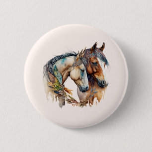 Two Beautiful Horses Western Boho 6 Cm Round Badge