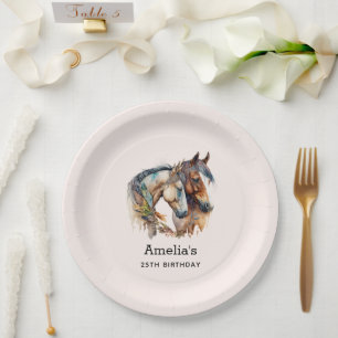 Two Beautiful Horses Western Boho Birthday Paper Plate