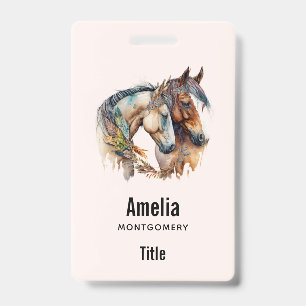 Two Beautiful Horses Western Boho ID Badge