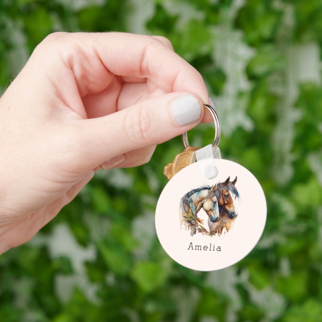 Two Beautiful Horses Western Boho Key Ring (Hand)